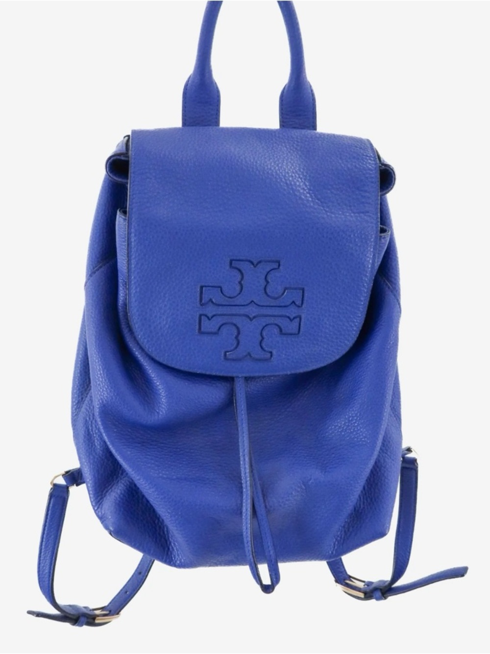 Tory Burch Cobalt Blue Pebbled Leather Drawstring Backpack